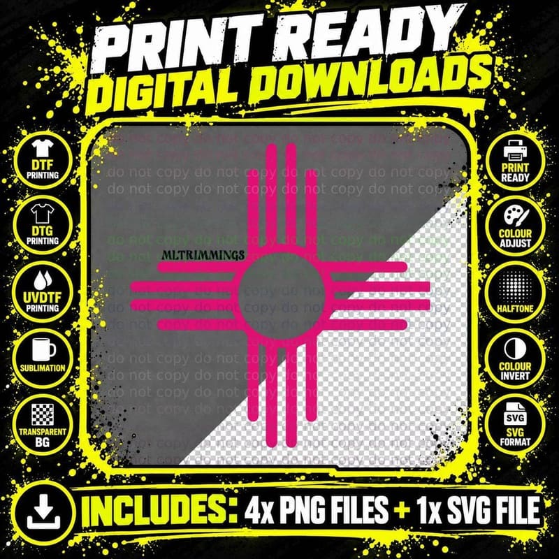 Hot Pink Zia Sun - Mltrimmings Classic T-Shirt Png SVG Digital Bundle