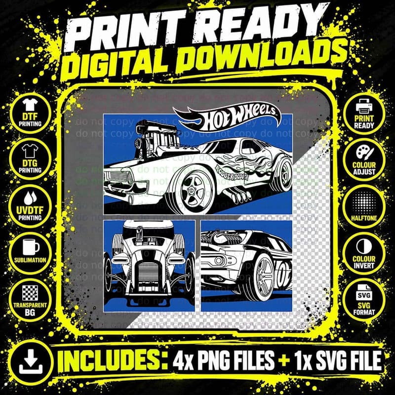 Hot Wheels - Retro Grid T-Shirt Png SVG Digital Bundle