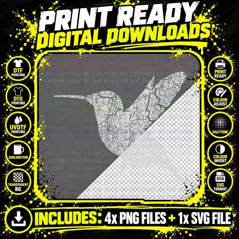 Hummingbird Distressed Print - Vintage Hummingbird Png SVG Digital Bundle