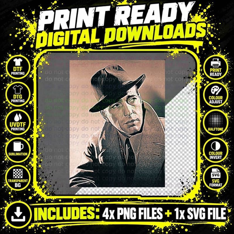 Humphrey Bogart Art - Vintage Painting - D55 T-Shirt Png SVG Digital Bundle
