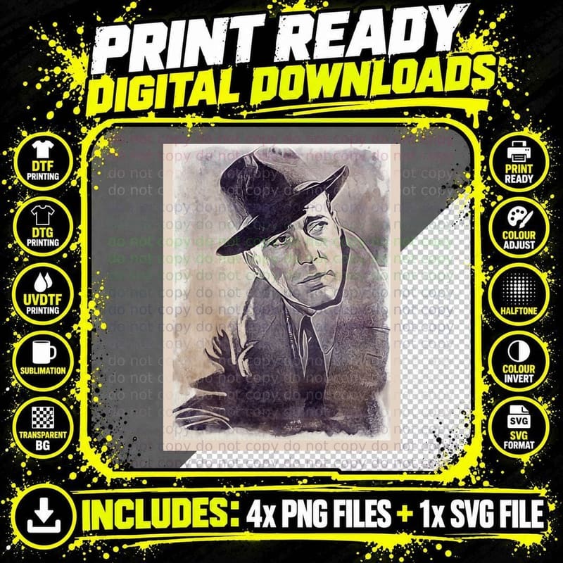 Humphrey Bogart Art - Watercolor Vintage - D7 T-Shirt Png SVG Digital Bundle