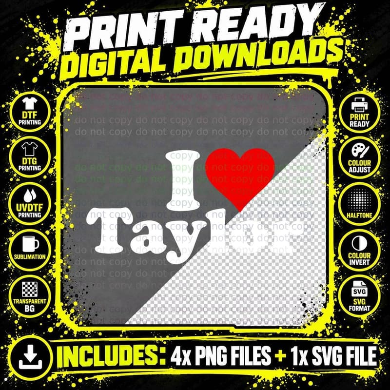 I Love Taylor Classic Fit Cotton Blend T-Shirt - Black Png SVG Digital Bundle