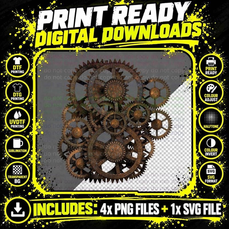 Infernal Vintage Steampunk Gears on Your Gear T-Shirt Png SVG Digital Bundle