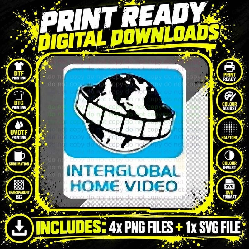 Interglobal Home Video Retro 80s VHS Distributer Logo Png SVG Digital Bundle