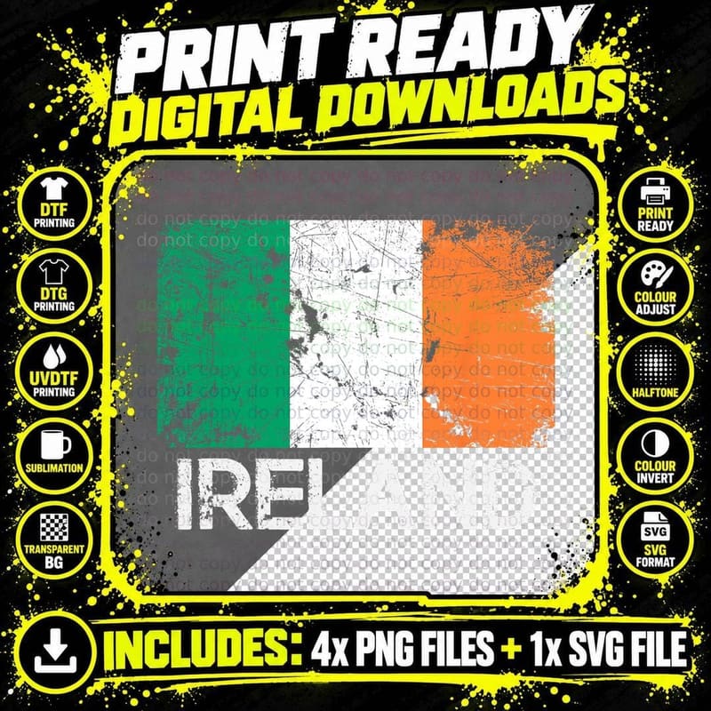 Irish Flag Vintage Made in Ireland Gift T-Shirt Png SVG Digital Bundle