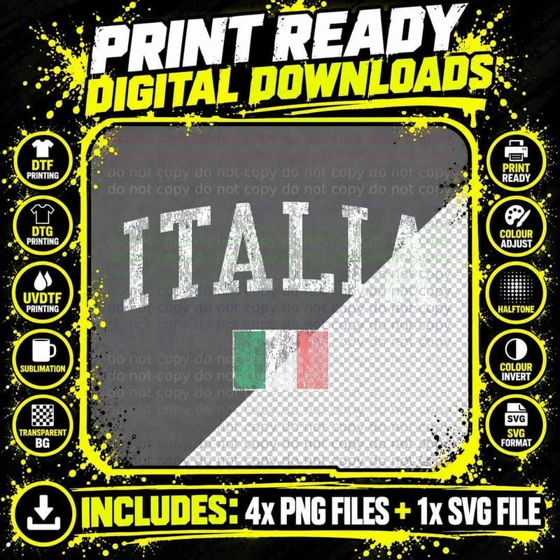 Italy Vintage Italia Sports Design Italian Flag T-Shirt Png SVG Digital Bundle