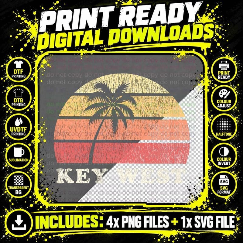 Key West FL Vintage 70s Retro Throwback Design T-Shirt Png SVG Digital Bundle