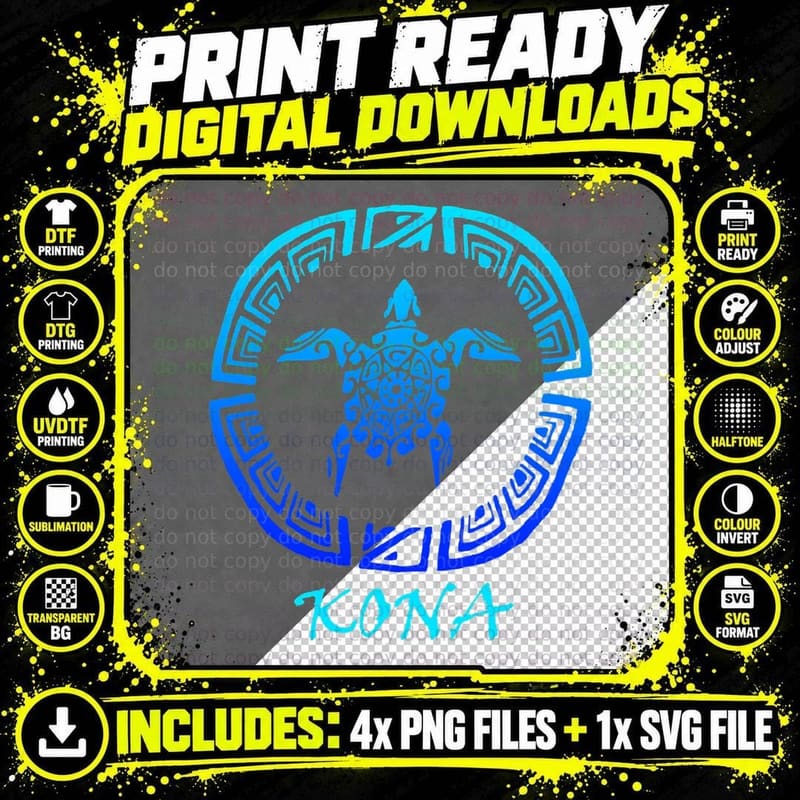 Kona, Hawaii Vintage Retro Tribal Turtle Vacation T-Shirt Png SVG Digital Bundle