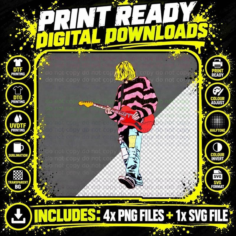 Kurt Cobain Artistic Modern Pop Portrait Design T-Shirt Png SVG Digital Bundle