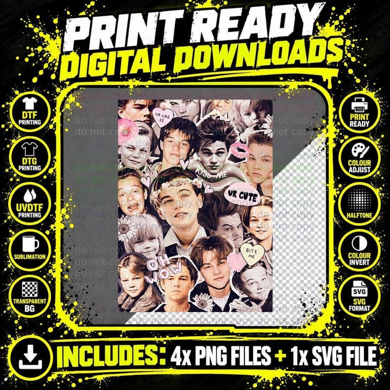 Leonardo Dicaprio Collage Classic T-Shirt Png SVG Digital Bundle