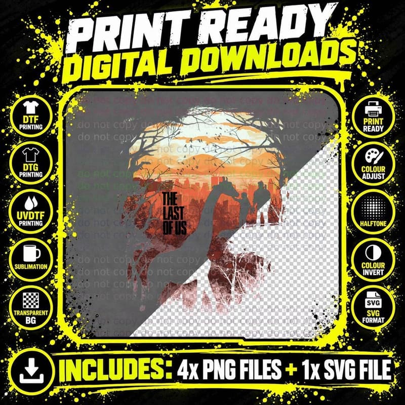 Lover Gift Last of Us Joel and Ellie Family Retro Wave Png SVG Digital Bundle