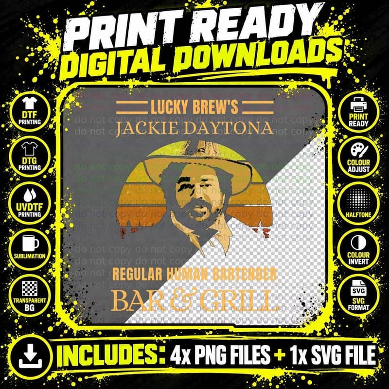 Lucky Brews Jackie Daytona Regular Human Bartender Bar Png SVG Digital Bundle