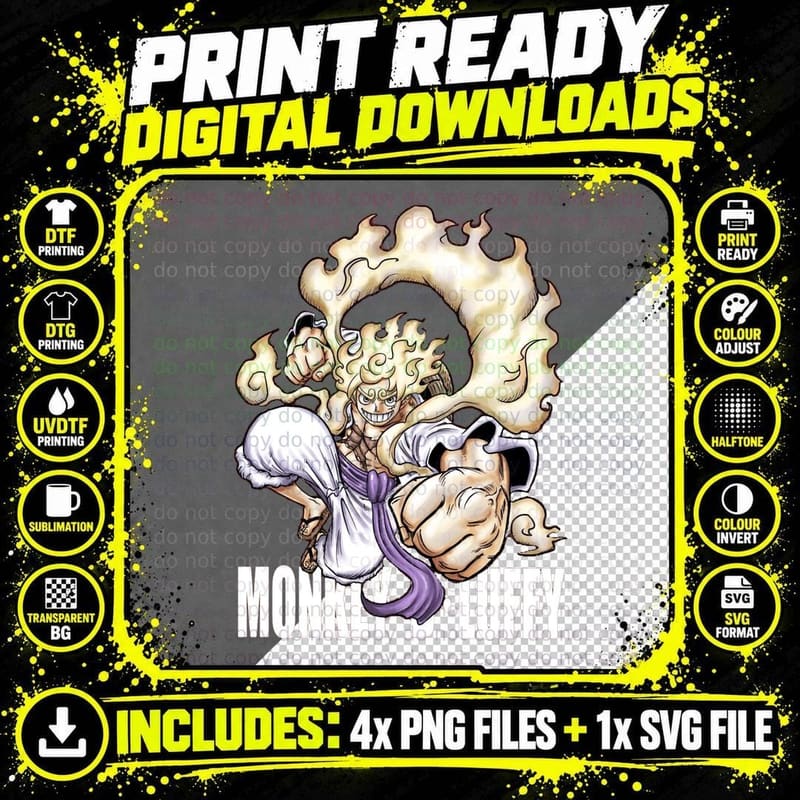Luffy Using Gear 5 Against Kaido - Awakening of Nika Png SVG Digital Bundle
