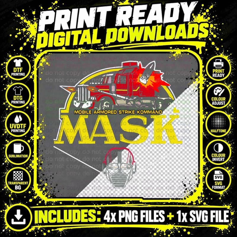 MASK Mobile Armored Strike Kommand Retro 80's Cartoon Png SVG Digital Bundle