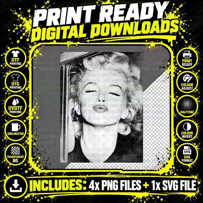 Marilyn Monroe - BW Vintage - D59 T-Shirt Png SVG Digital Bundle