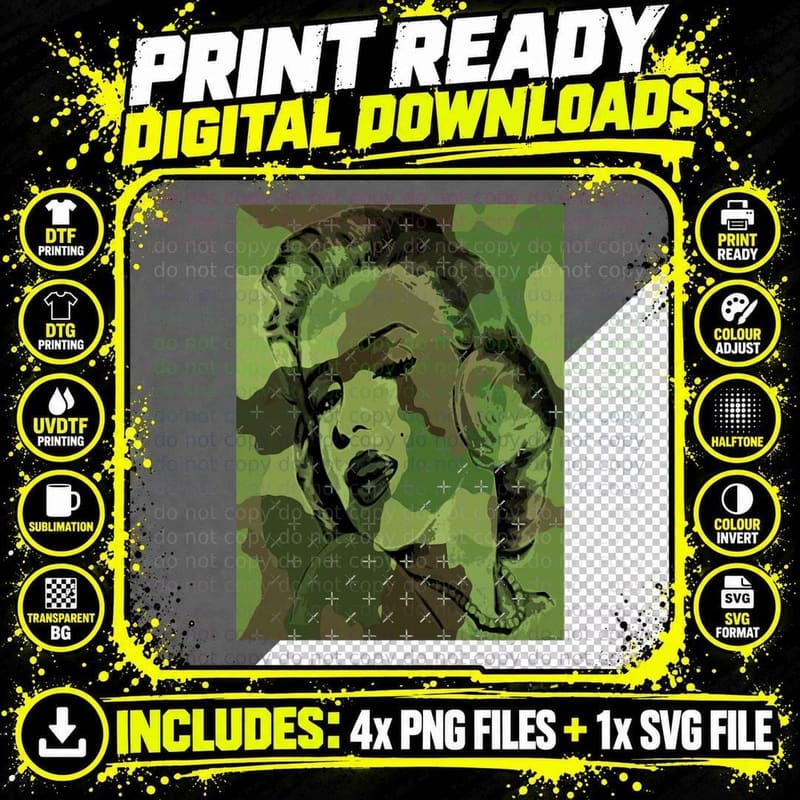 Marilyn Monroe Camouflage Camo Print Marilyn Monroe Png SVG Digital Bundle