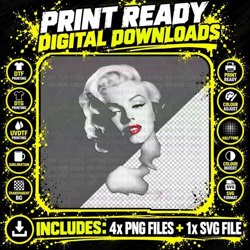 Marilyn Monroe Classic T-Shirt, Vintage Hollywood Icon Png SVG Digital Bundle