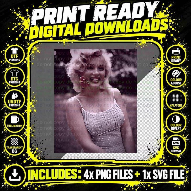 Marilyn Monroe with Flower in Her Mouth Classic T-Shirt Png SVG Digital Bundle