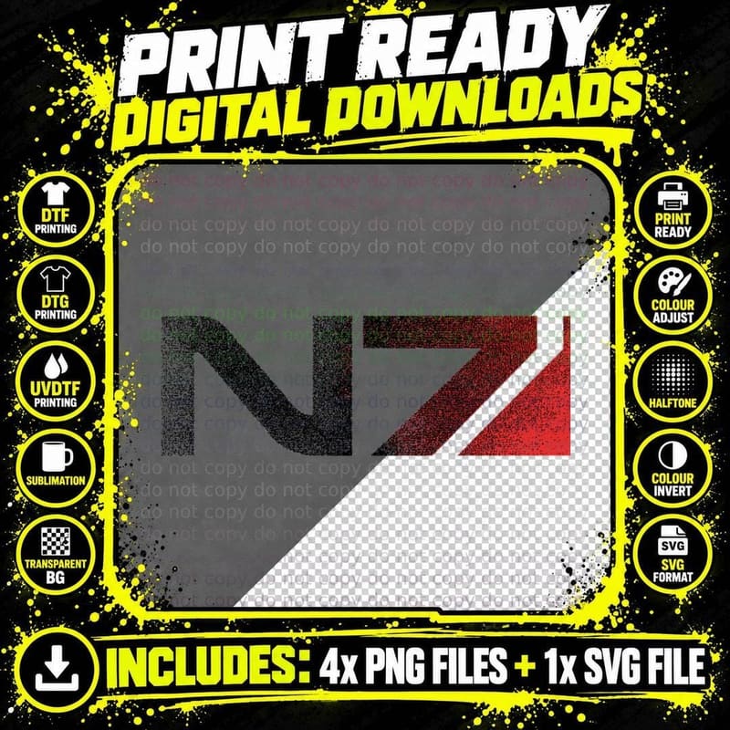 Mass Effect N7 Distressed Logo T-Shirt Png SVG Digital Bundle