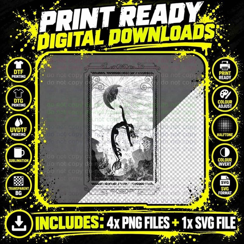 Mermaid- Vintage Distressed Tarot T-Shirt Png SVG Digital Bundle