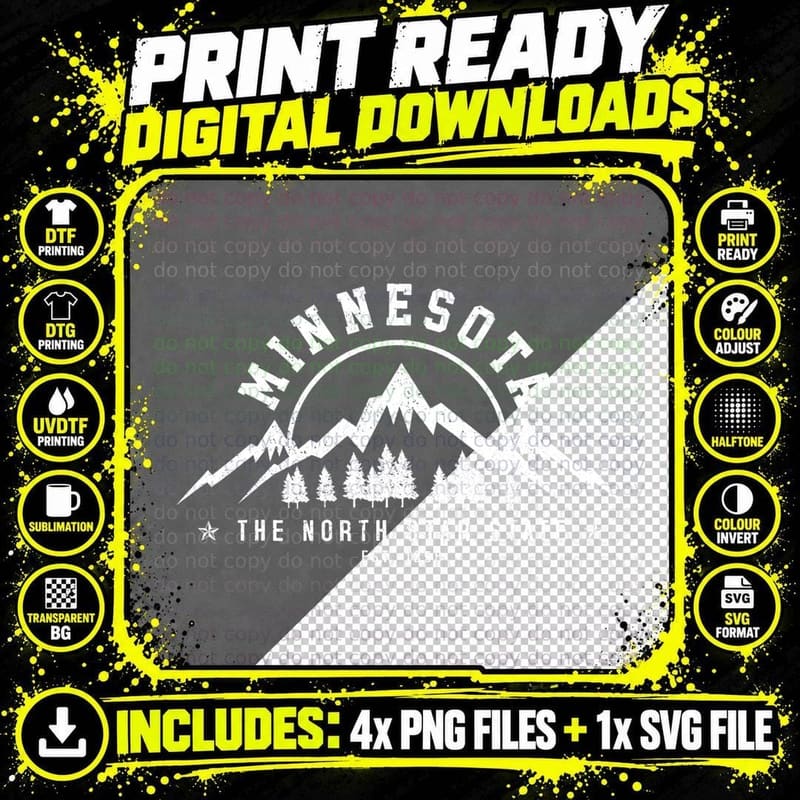 Minnesota North Star State Est. 1858 Vintage Mountains Png SVG Digital Bundle