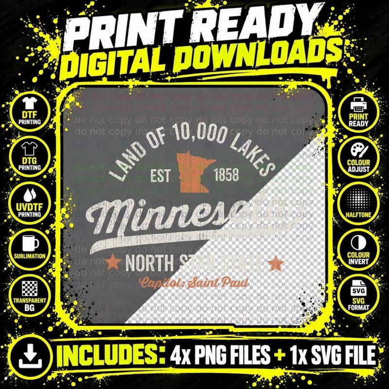 Minnesota Vintage Sports Design North Star State Rough Png SVG Digital Bundle
