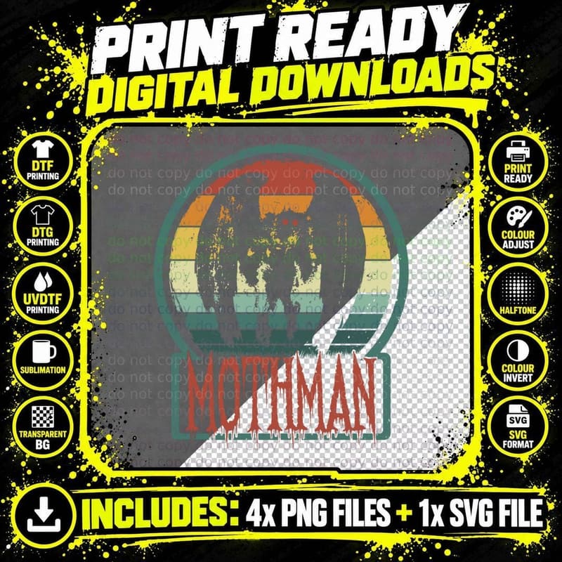 Mothman - Retro Vintage Point Pleasant Png SVG Digital Bundle