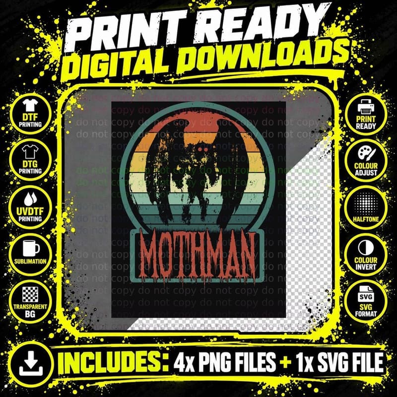 Mothman - Retro Vintage Point Pleasant Png SVG Digital Bundle