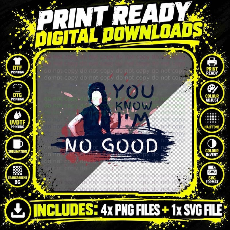 Music Vintage Light Blue Retro You Know I'm No Good Amy Png SVG Digital Bundle