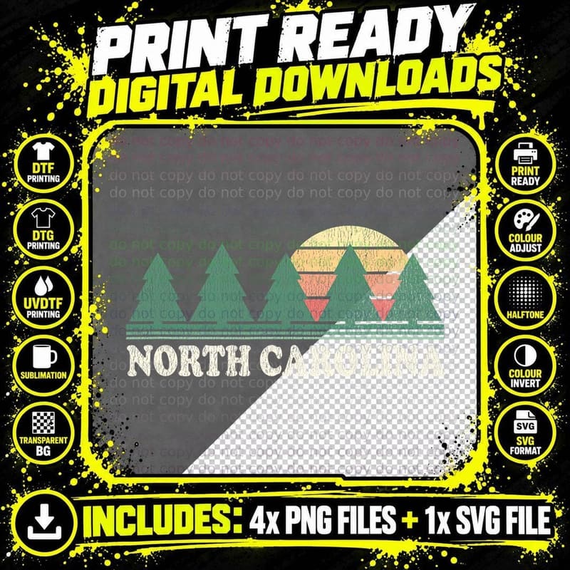 North Carolina NC Vintage 70s Retro Graphic T-Shirt Png SVG Digital Bundle