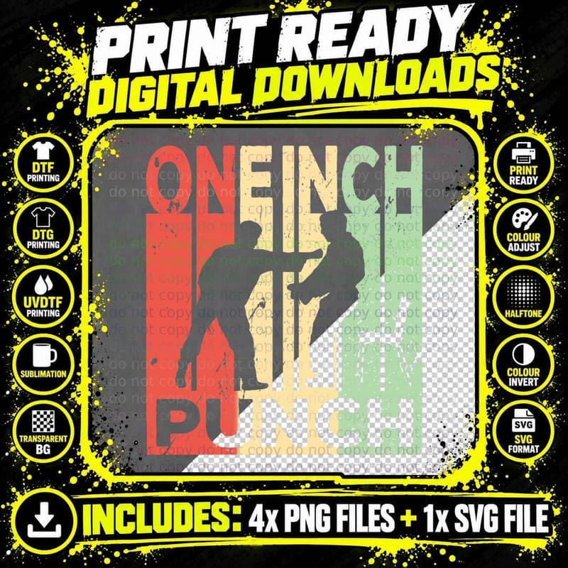 One Inch Punch Kung Fu Vintage Retro T-Shirt Png SVG Digital Bundle