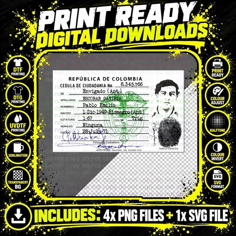 Pablo Escobar I.d. Classic T-Shirt Png SVG Digital Bundle