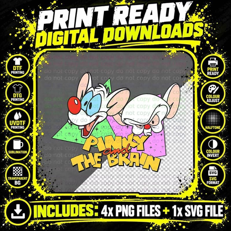 Pinky and the Brain Retro Portrait Logo T-Shirt Png SVG Digital Bundle