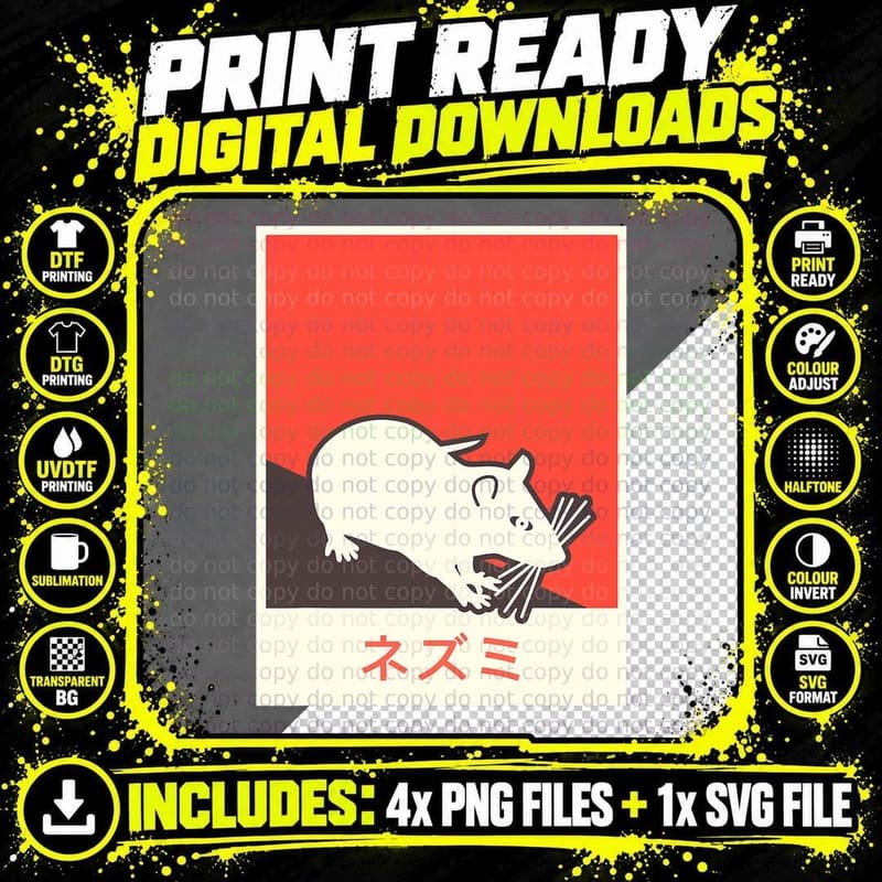 RAT Vintage Style Japanese Pet Rat T-Shirt Png SVG Digital Bundle