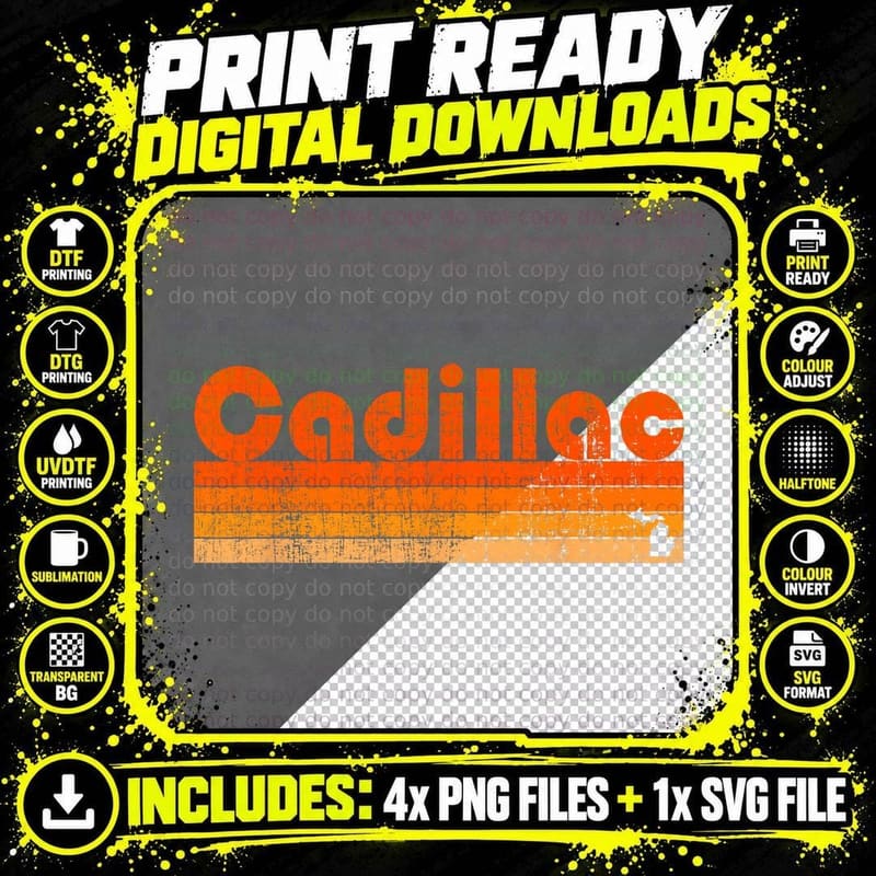 Retro 80s Style Cadillac MI T-Shirt Png SVG Digital Bundle
