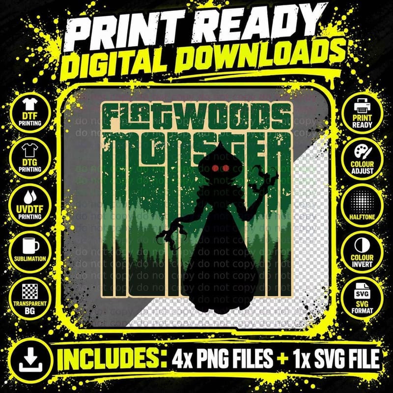 Retro Flatwoods Monster - Cool Vintage Cryptid Cartoon - Png SVG Digital Bundle