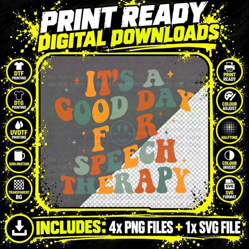 Retro Groovy It's a Good Day for Speech Therapy Smile Png SVG Digital Bundle