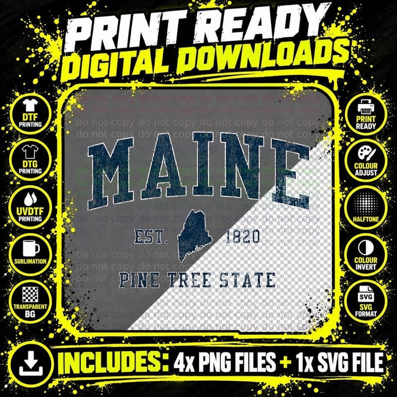 Retro Maine T Shirt Vintage State Sports Design Tee Png SVG Digital Bundle
