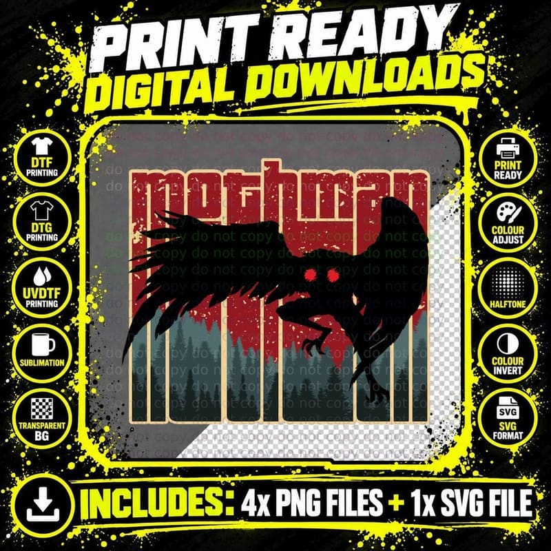 Retro Mothman - Cool Vintage Cryptid Cartoon - Original Png SVG Digital Bundle