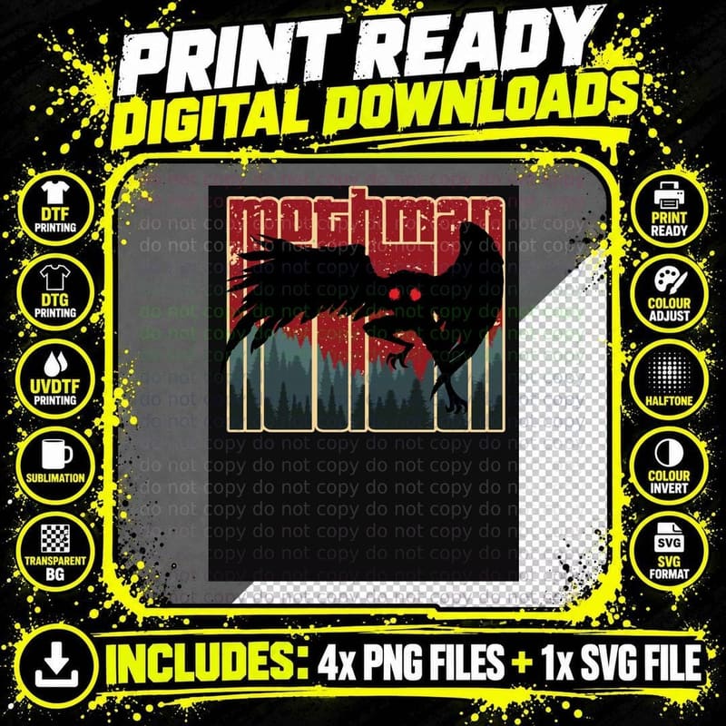Retro Mothman - Cool Vintage Cryptid Cartoon - Original Png SVG Digital Bundle