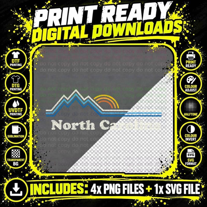 Retro North Carolina NC T Shirt Vintage Mountains Tee Png SVG Digital Bundle