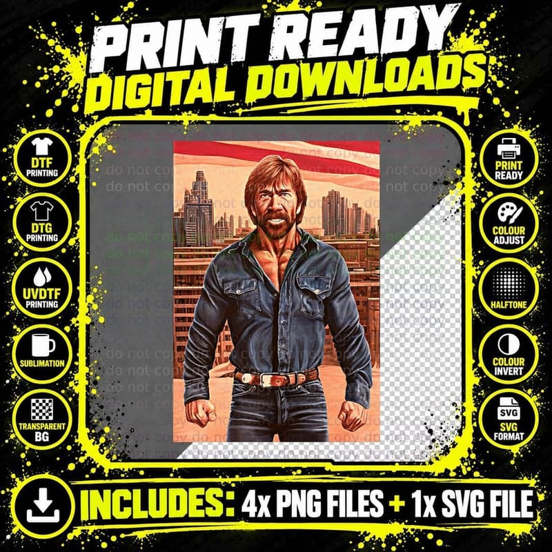Retro Style Chuck Norris Classic T-Shirt Png SVG Digital Bundle