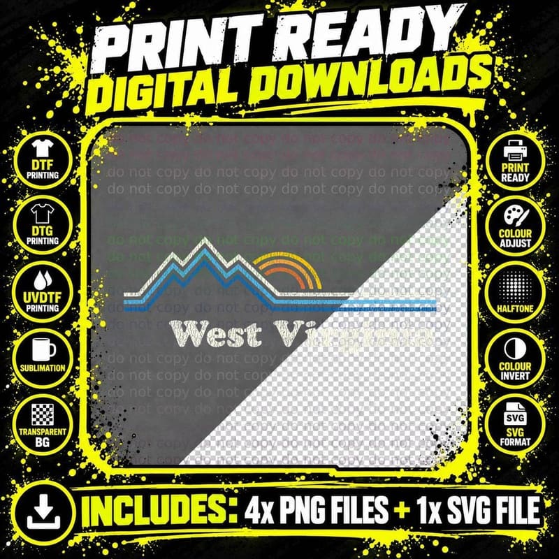 Retro West Virginia WV T Shirt Vintage Sunrise Mountains Png SVG Digital Bundle