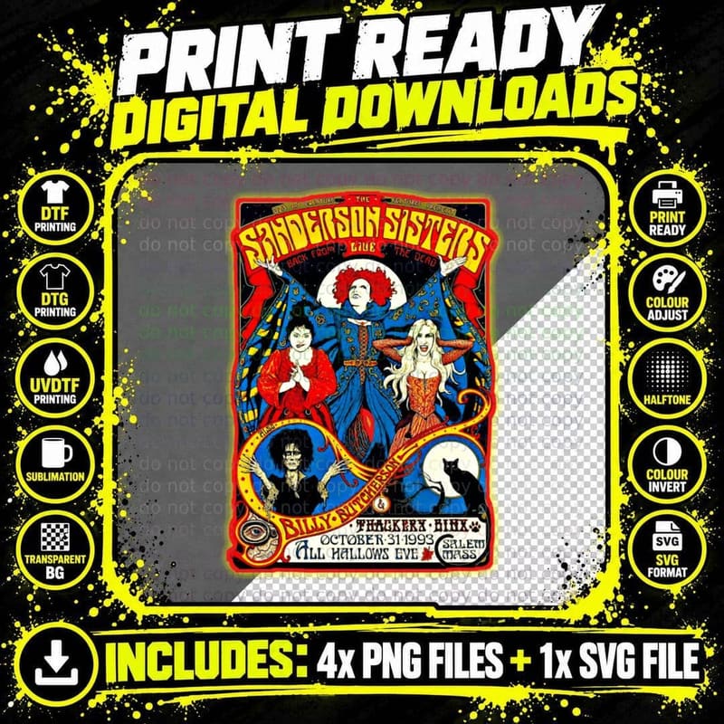 Sanderson Sisters Retro Hocus Pocus T-Shirt Png SVG Digital Bundle