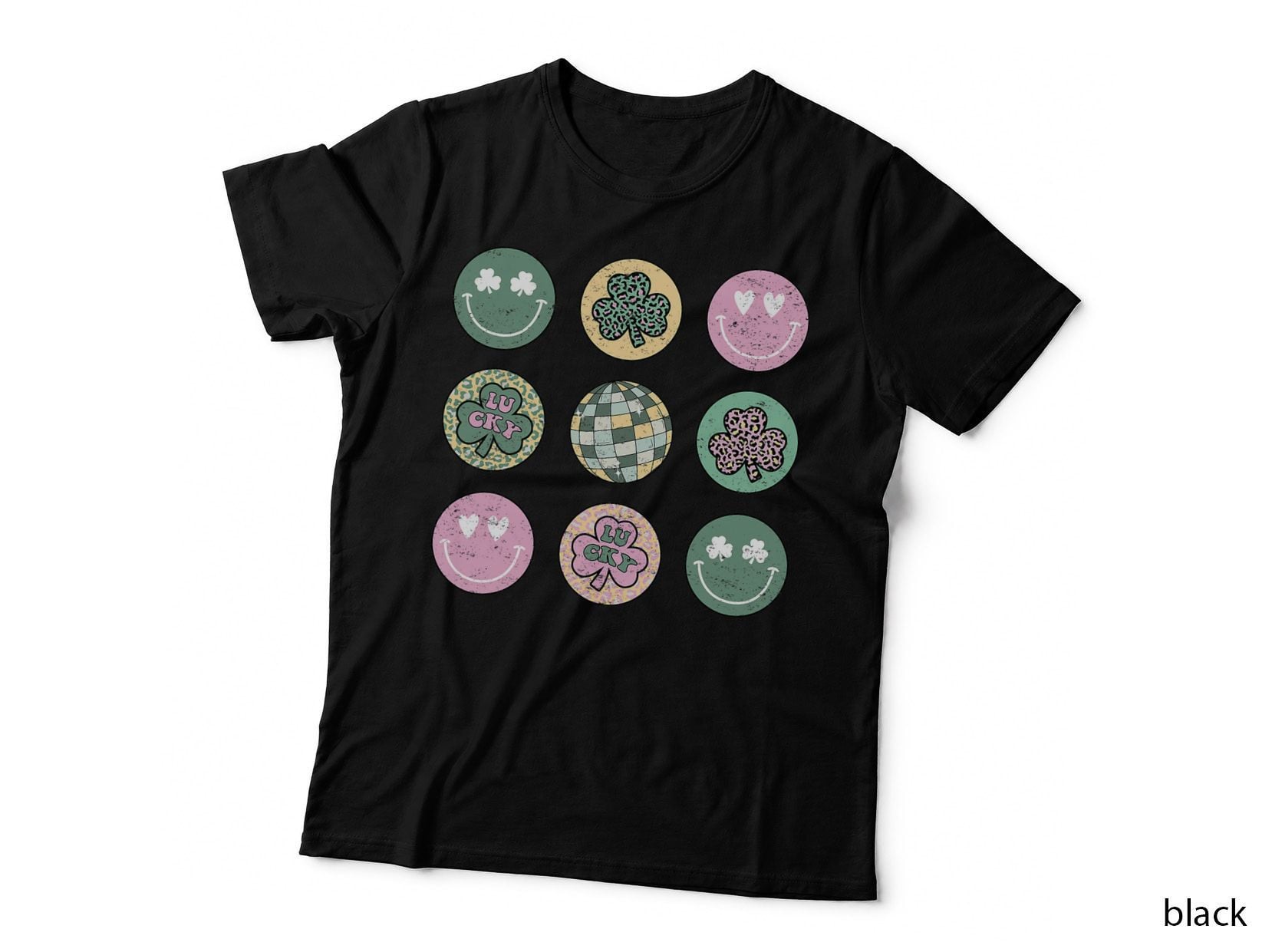 Shamrock Smile Face Disco Retro Groovy St Patricks Day Lucky T-Shirt