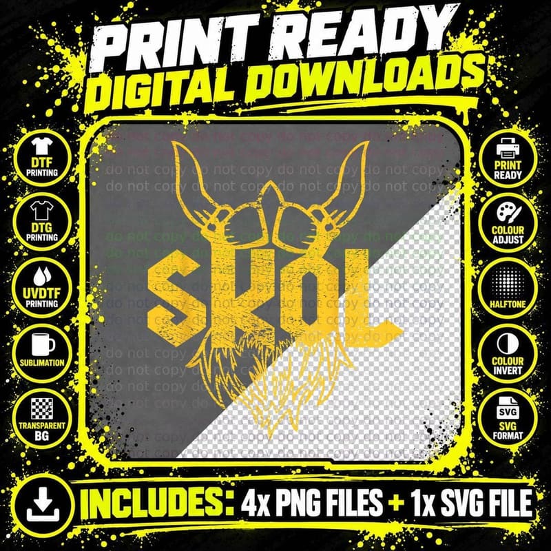 Skol Vikings Shirt with Helmet and Beard - Distressed Png SVG Digital Bundle