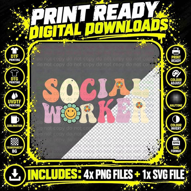 Social Worker Groovy Retro Vintage 60s 70s Design T-Shirt Png SVG Digital Bundle