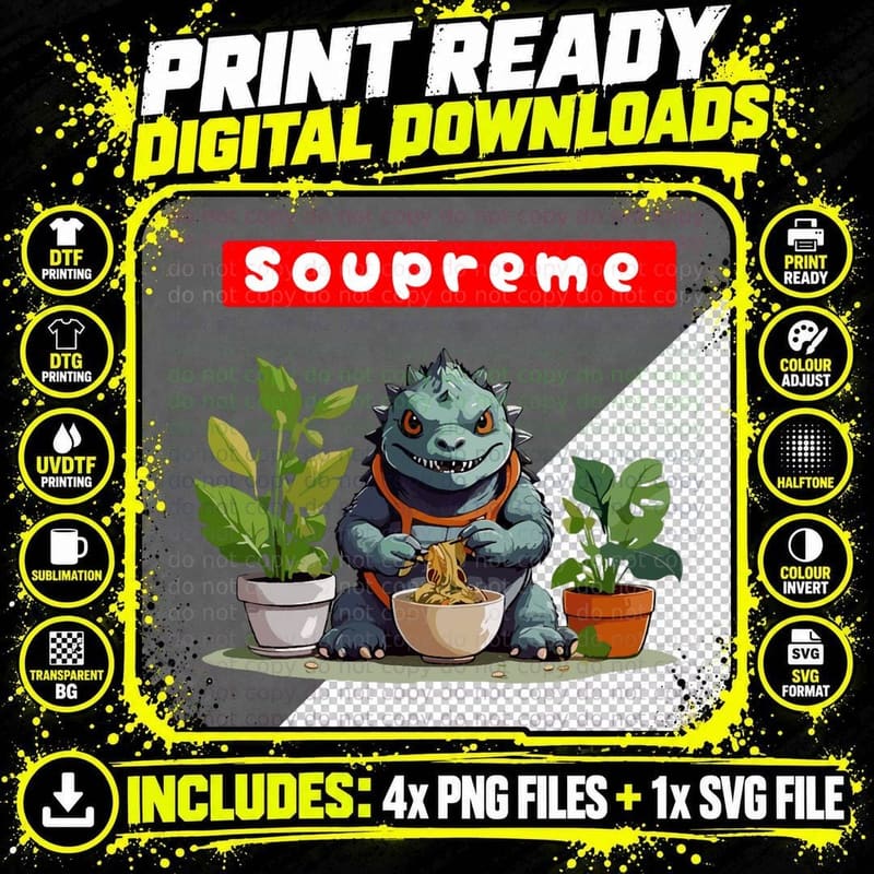 Soupreme Good Soup Eating Noodles Godzilla Classic Png SVG Digital Bundle