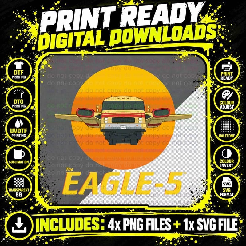 Spaceballs Eagle 5 Bright Yellow T-Shirt, Retro Sci-Fi Png SVG Digital Bundle