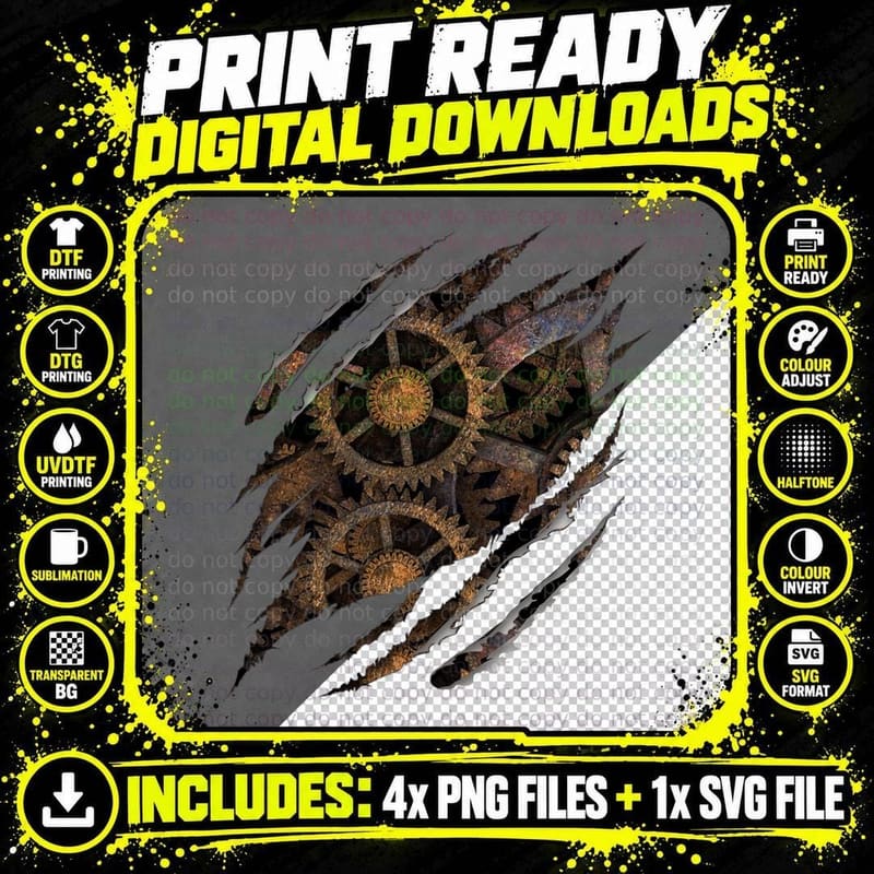 Steampunk Vintage Gears Cogs and Wheels in Me T-Shirt Png SVG Digital Bundle